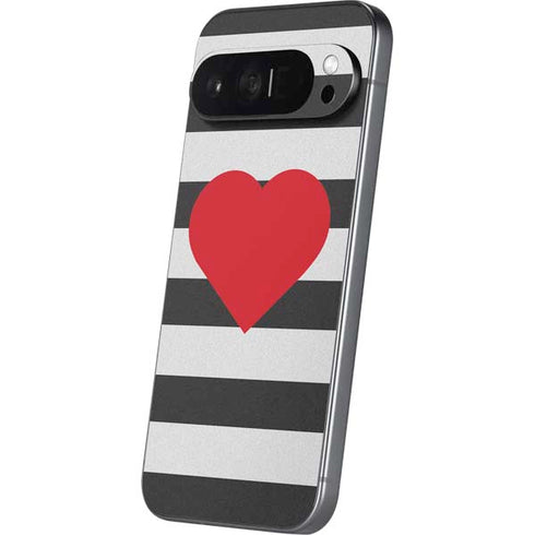 Black And White Striped Heart Pixel 9 Pro XL Skin